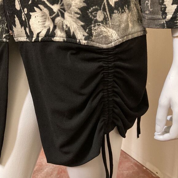 Vintage Bali Maximalist Artwear Unique Beige Black Ruched Zip Up Shacket - Picture 6 of 10